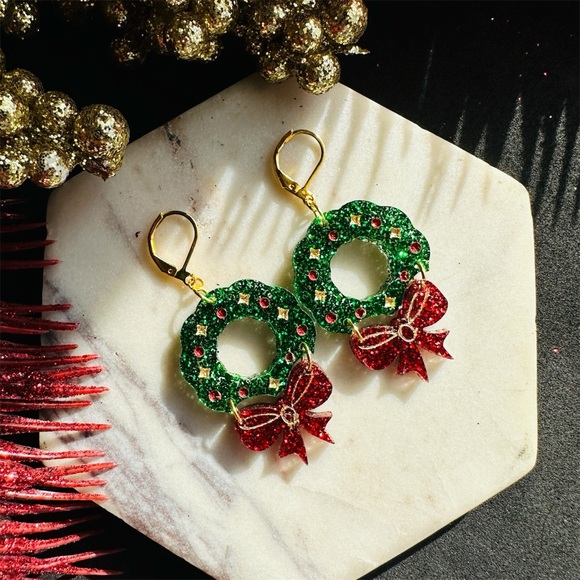 Christmas Wreath Earrings Festive Hol jewelry - Picture 5 of 8